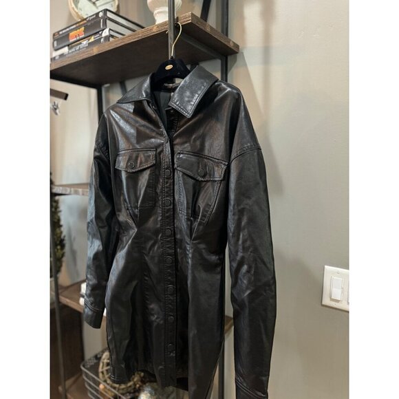 Line & Dot Lou Faux Leather Mini Shirt Dress Black Womens Size Small - Picture 6 of 10